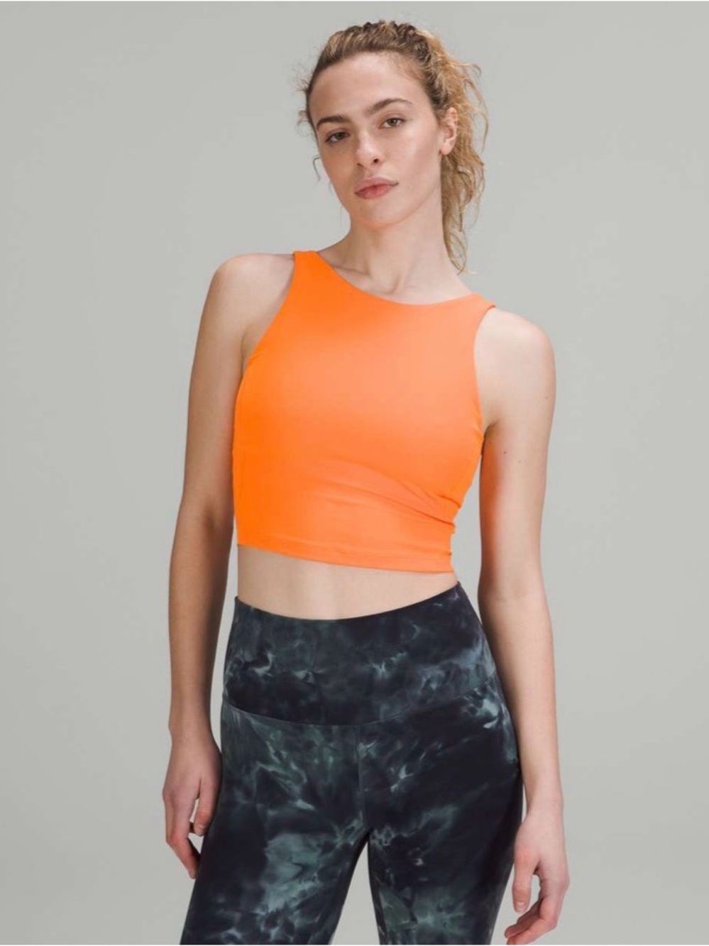 Lululemon Align High Neck Tank Top Orange Soda Size 4 Nulu Built In Bra Crop EUC